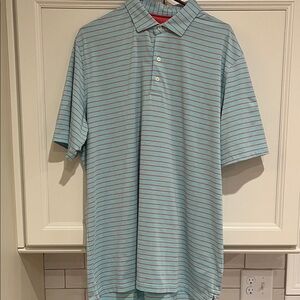 Johnnie-O Aqua and Coral Striped Polo